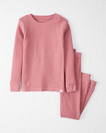 Kid Waffle Knit Pyjamas Set Made with Organic Cotton in Dark Blush, 