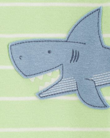 Baby Shark Striped Snug Fit Cotton 1-Piece Pyjamas, 