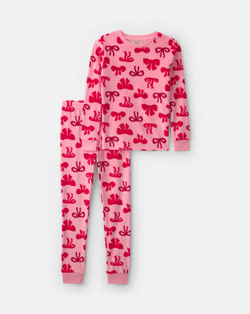 Girls 2-Piece Bows DreamPlush Snug Fit Pyjama Set - Pink, 