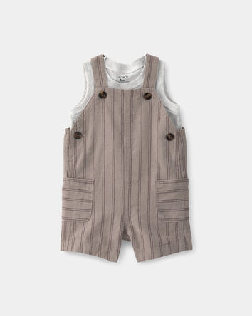 B&eacute;b&eacute; gar&ccedil;on - Ensemble 2 pi&egrave;ces haut sans manches et salopette &agrave; rayures - Brun, 