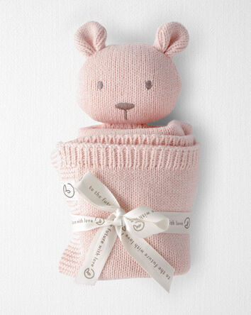 Baby Girl Organic Cotton Bear Lovey, 