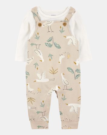 Baby 2-Piece Bird Print Long-Sleeve Tee & Overall Set, 