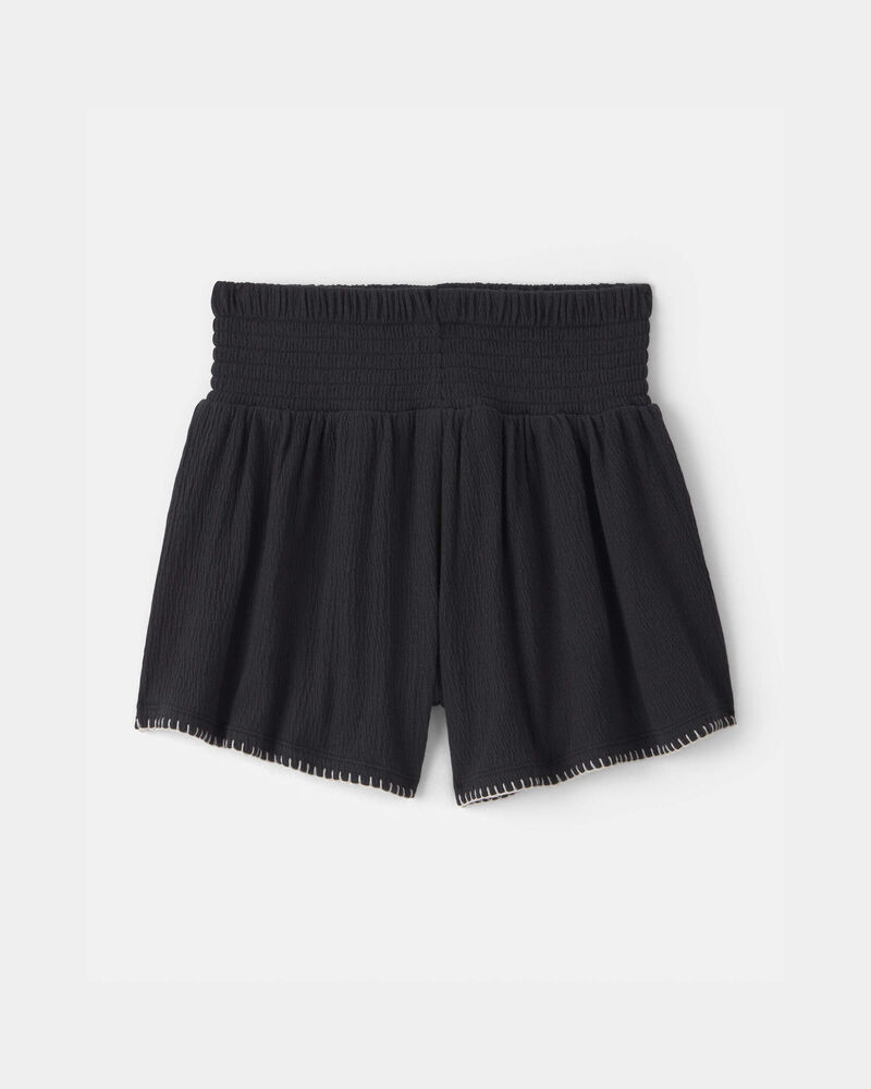 Girls Smocked Crinkle Shorts - Black, image 2 of 4 slides