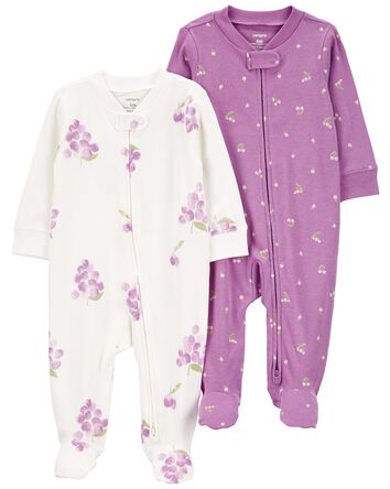 2-Pack 2-Way Zip Cotton Sleeper Pyjamas, 