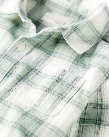 Kid Organic Cotton Herringbone Button-Front Shirt in Plaid, 
