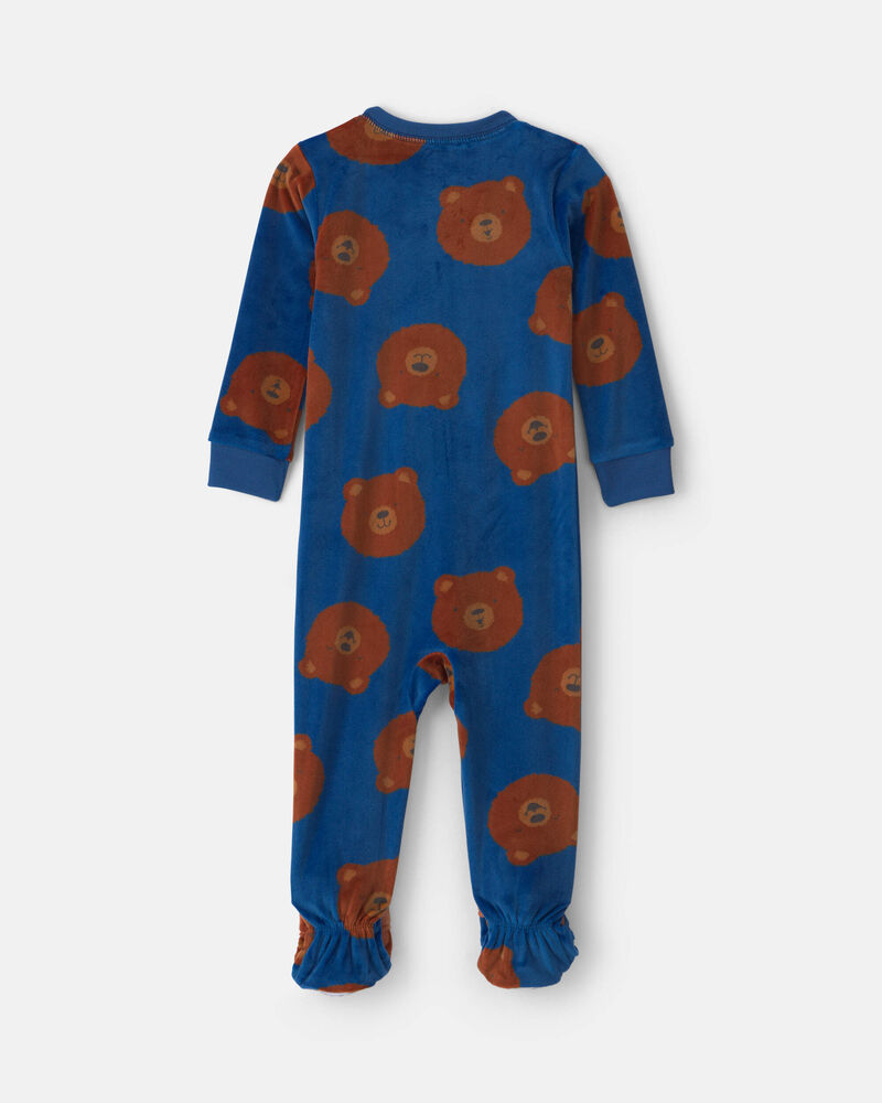Tout-petit gar&ccedil;on - Pyjama ajust&eacute; 1 pi&egrave;ce en DreamPlush avec pieds &agrave; motif ourson - Bleu marine, image 2 sur 4 diapositives