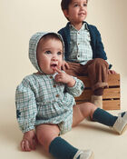 Baby Girl 3-Piece Flannel Long-Sleeve Bubble Set - Green, image 2 of 7 slides