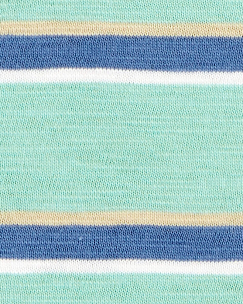 Baby Striped Cotton Blend Short-Sleeve Henley - Green, image 2 of 3 slides
