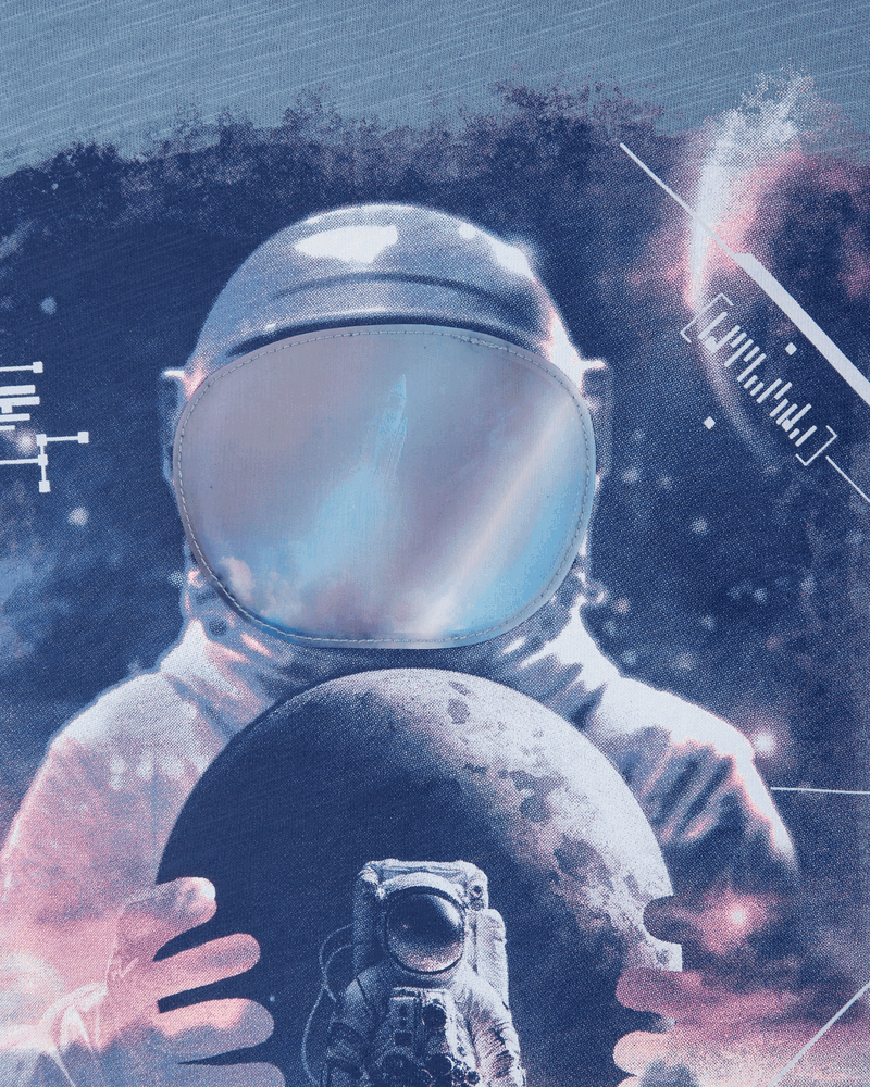 Kid Astronaut Cotton Blend Long-Sleeve Tee - Blue, image 2 of 4 slides