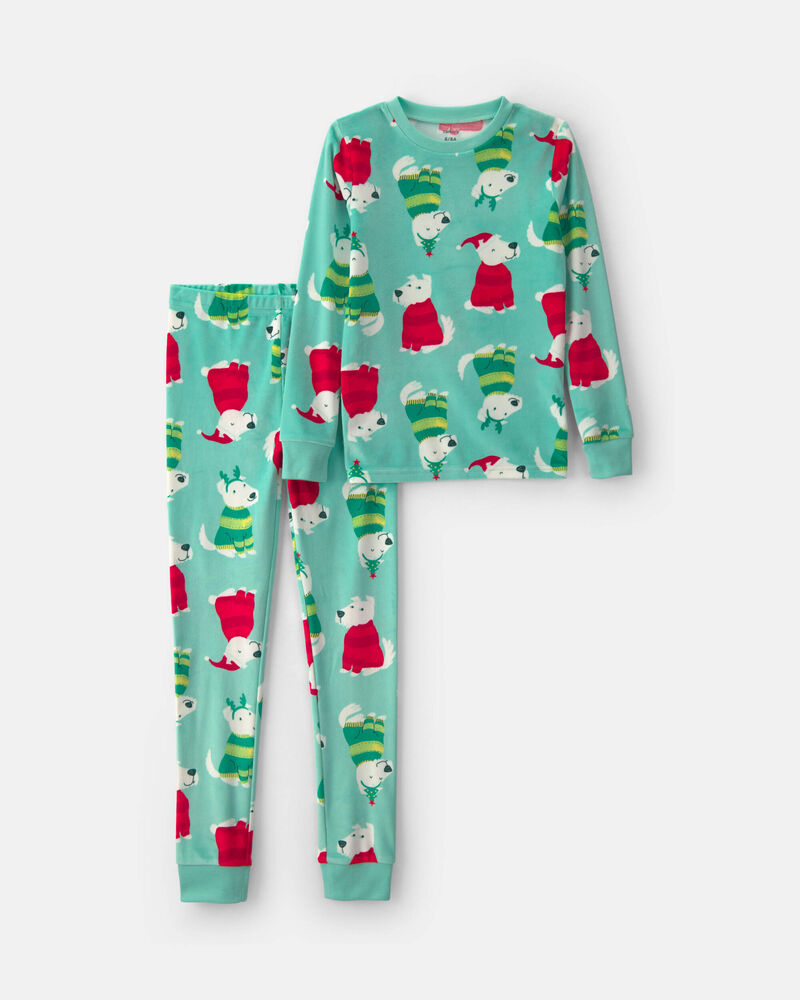 Kids 2-Piece Christmas DreamPlush Snug Fit Pyjama Set - Green, image 1 of 4 slides