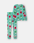 Kids 2-Piece Christmas DreamPlush Snug Fit Pyjama Set - Green, image 1 of 4 slides