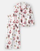 Adult Christmas Santa Print Fleece Long-Sleeve Loose Fit - White, image 1 of 3 slides