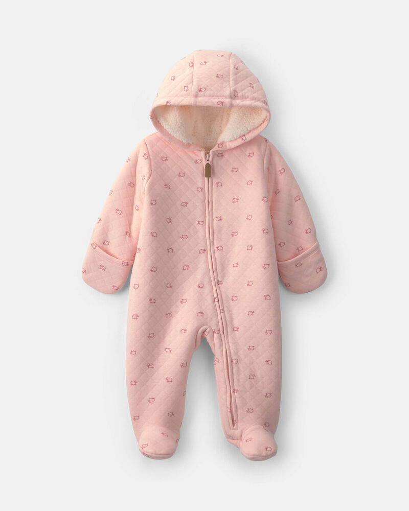 B&eacute;b&eacute; fille - Combinaison manches longues en molleton teddy &agrave; motif mouton - Rose, image 1 sur 3 diapositives