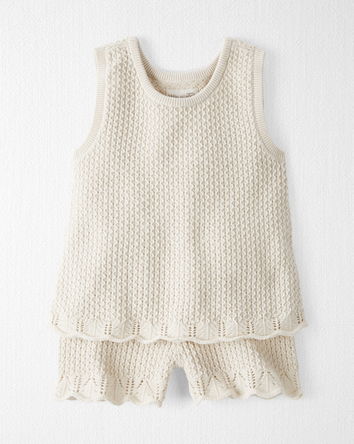 Toddler 2-Piece Organic Cotton Crotchet Knit Set-Cream, 