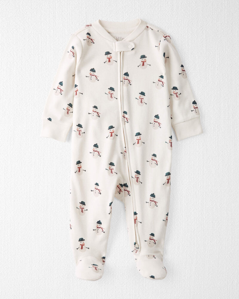 Baby Organic Cotton Sleep & Play Pyjamas in Snowman Print, image 1 of 4 slides