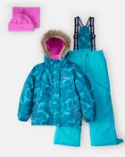 Girls 2-Piece Taslan Ocean Print Snowsuit Set - Ocean Print, image 1 of 7 slides