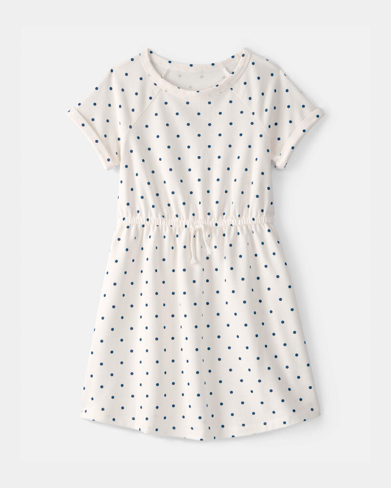 Filles - Robe en jersey bouclette &agrave; pois - Blanc/Bleu, image 1 sur 3 diapositives