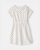 Filles - Robe en jersey bouclette &agrave; pois - Blanc/Bleu, image 1 sur 3 diapositives