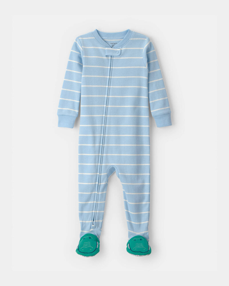 Toddler Boy Alligator Striped 100% Cotton Snug Fit 1-Piece pyjama - Blue, image 1 of 4 slides