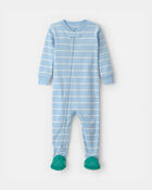 Toddler Boy Alligator Striped 100% Cotton Snug Fit 1-Piece pyjama - Blue, image 1 of 4 slides