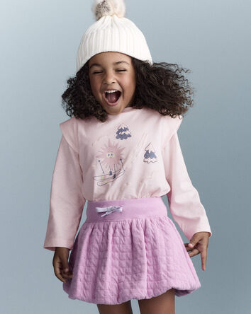 Toddler Girl Skiing Squish Long-Sleeve Top - Ivory, 