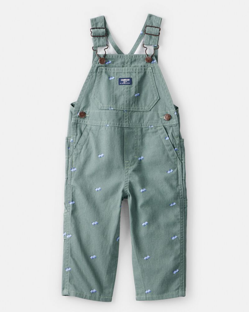 Baby Race Car Print Overalls - Green, image 1 of 4 slides