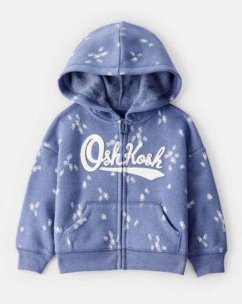 Baby Heart Print French Terry Hooded Jacket - Blue, 