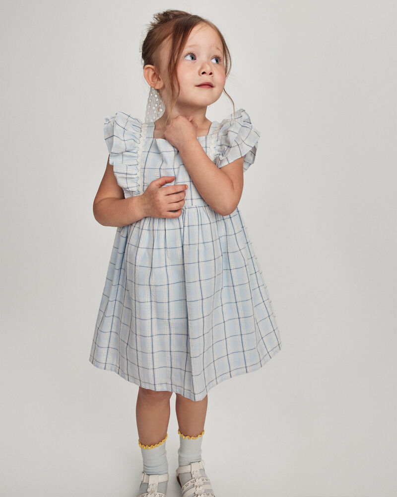 Toddler Girl Ruffle-Sleeve Plaid Dress - Blue, image 2 of 6 slides