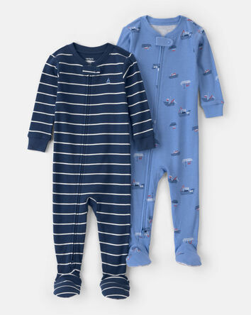 B&eacute;b&eacute; gar&ccedil;on - Ensemble de pyjama 1 pi&egrave;ce Ajust&eacute; pour bateau - Bleu, emballage de 2, 