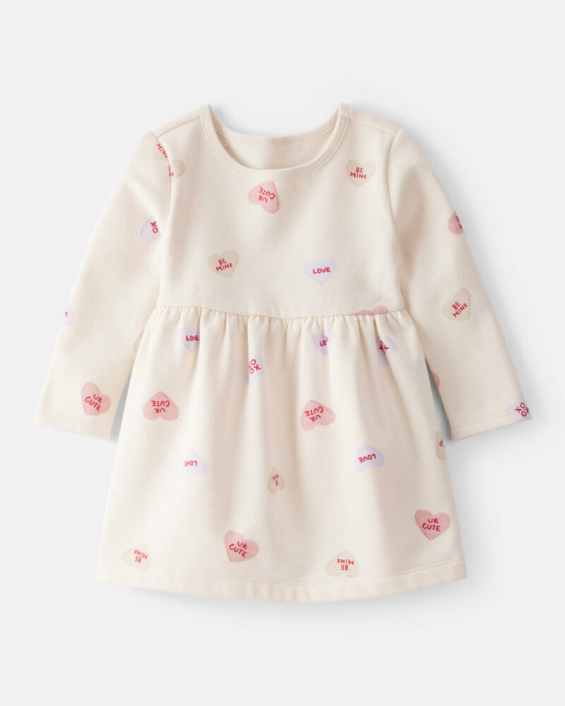Baby Girl DayDream Fleece Valentine's Day Hearts Knit Dress - Ivory, image 1 of 4 slides