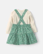 Baby Girl 3-Piece Bow Floral Corduroy Long-Sleeve Dress Set - Green/Cream, image 2 of 6 slides