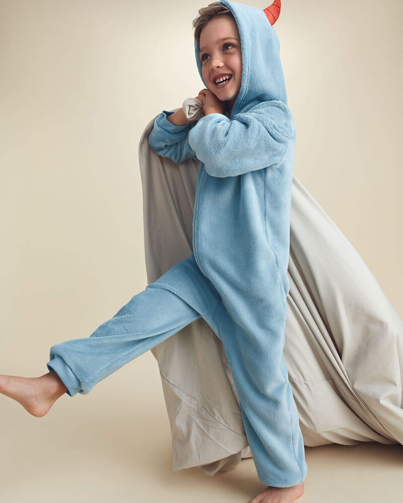 Boys 1-Piece Monster Halloween Fleece Pyjama Costume - Blue, image 2 of 8 slides