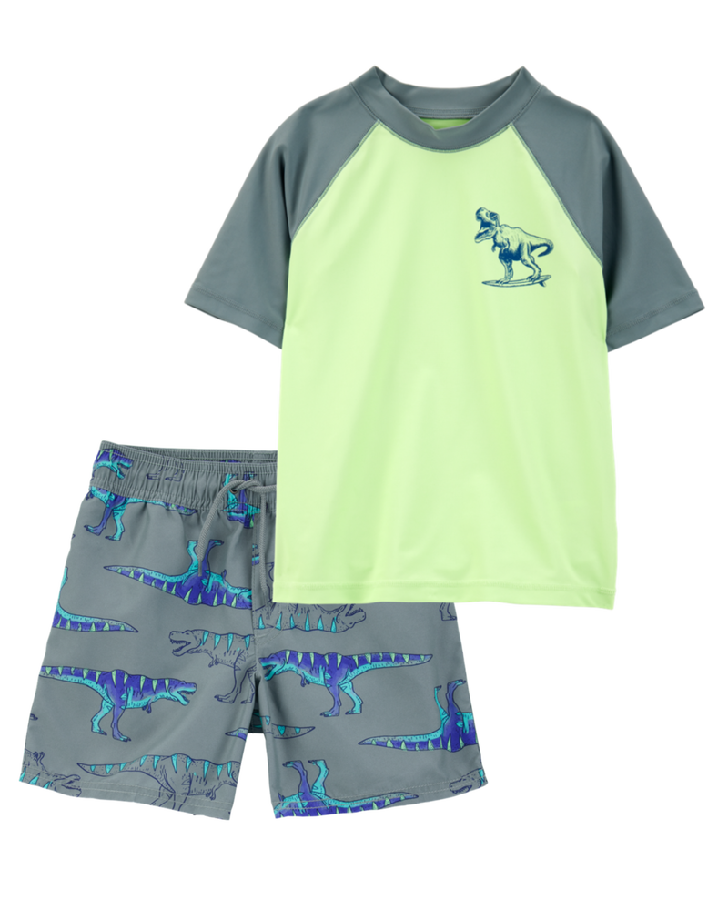Kid 2-Piece Dinosaur Rashguard & Swim Trunk Set, image 1 of 8 slides