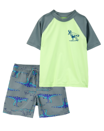 Kid 2-Piece Dinosaur Rashguard & Swim Trunk Set, 