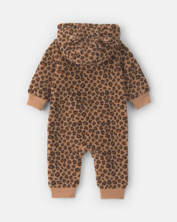B&eacute;b&eacute; fille - Combinaison manches longues en molleton teddy &agrave; motif l&eacute;opard &ndash; Brun, 