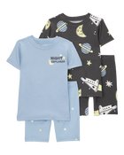 Toddler Space Print Snug Fit Cotton 4-Piece Pyjamas, image 1 of 4 slides