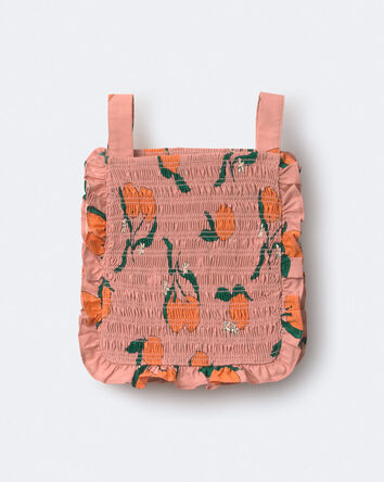Toddler Girl Smocked Bib Top in Clementine Grove Print - Peach, 