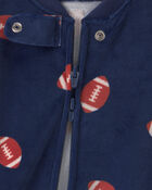 Baby Boy 1-Piece Football 2-Way Zip DreamPlush Snug Fit Footed Pyjama - Navy Blue, image 3 of 6 slides