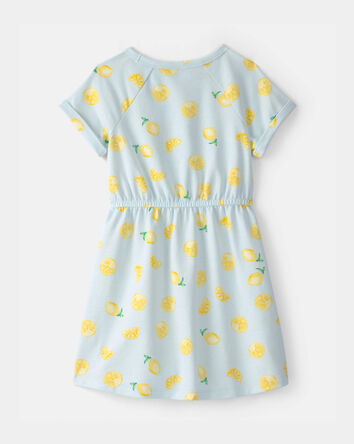 Girls Lemon French Terry Dress - Green/Yellow, 