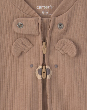 Baby Bear Cotton 2-Way Zip Sleeper - Brown, 