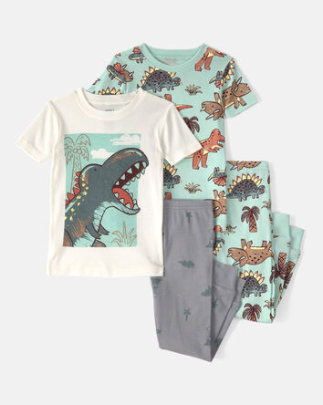 Baby Boy Dinosaur 100% Cotton Snug Fit 4-Piece Pyjama Set - Blue/Grey, 