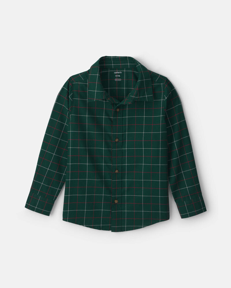 Boys Plaid Long-Sleeve Button-Down Shirt - Green, image 1 of 3 slides