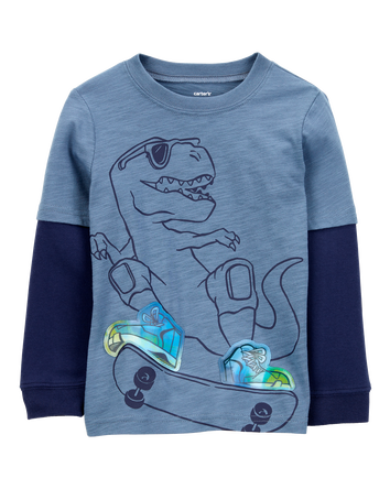 Bébé T-shirt à manches longues en mélange de coton doux à motif de dinosaure - Bleu, 