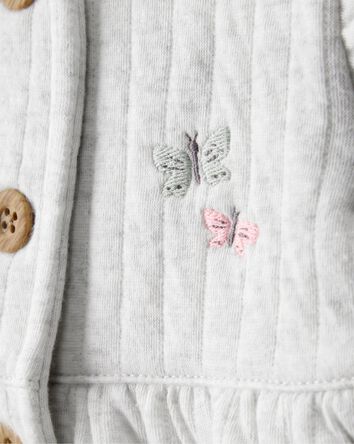 Baby Girl 3-Piece Butterfly Vest Outfit Set - Green, 