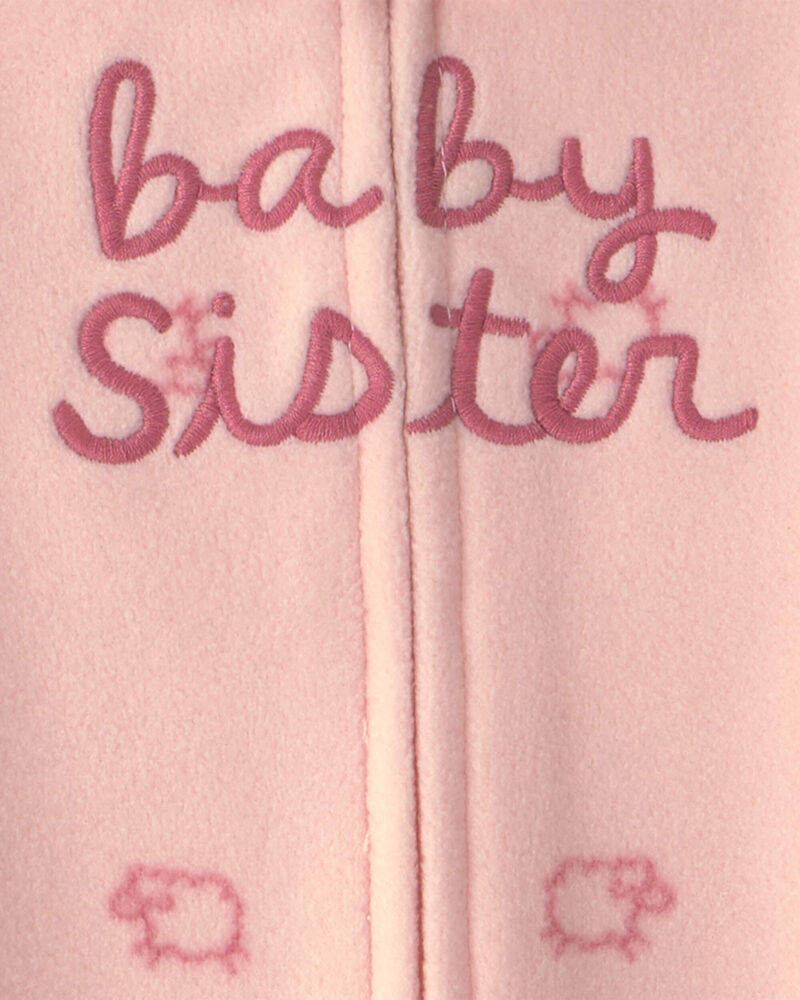B&eacute;b&eacute; fille - Grenouill&egrave;re en molleton &agrave; fermeture &agrave; glissi&egrave;re double sens &laquo;Baby Sister&raquo; - Rose, image 3 sur 4 diapositives