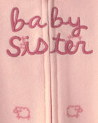 B&eacute;b&eacute; fille - Grenouill&egrave;re en molleton &agrave; fermeture &agrave; glissi&egrave;re double sens &laquo;Baby Sister&raquo; - Rose, image 3 sur 4 diapositives