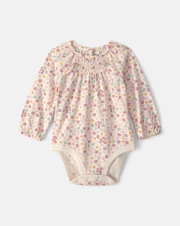 Baby Girl Floral Long-Sleeve Fashion Bodysuit, 