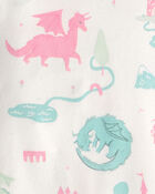 Toddler Girl Fairy Tale Dragon 100% Cotton Short-Sleeve Snug Fit 4-Piece pyjama Set - Blue/Ivory, image 3 of 5 slides