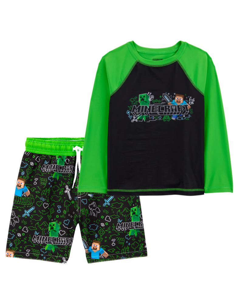 Kid 2-Piece Minecraft™ Rashguard & Swim Trunk Set, image 1 of 6 slides