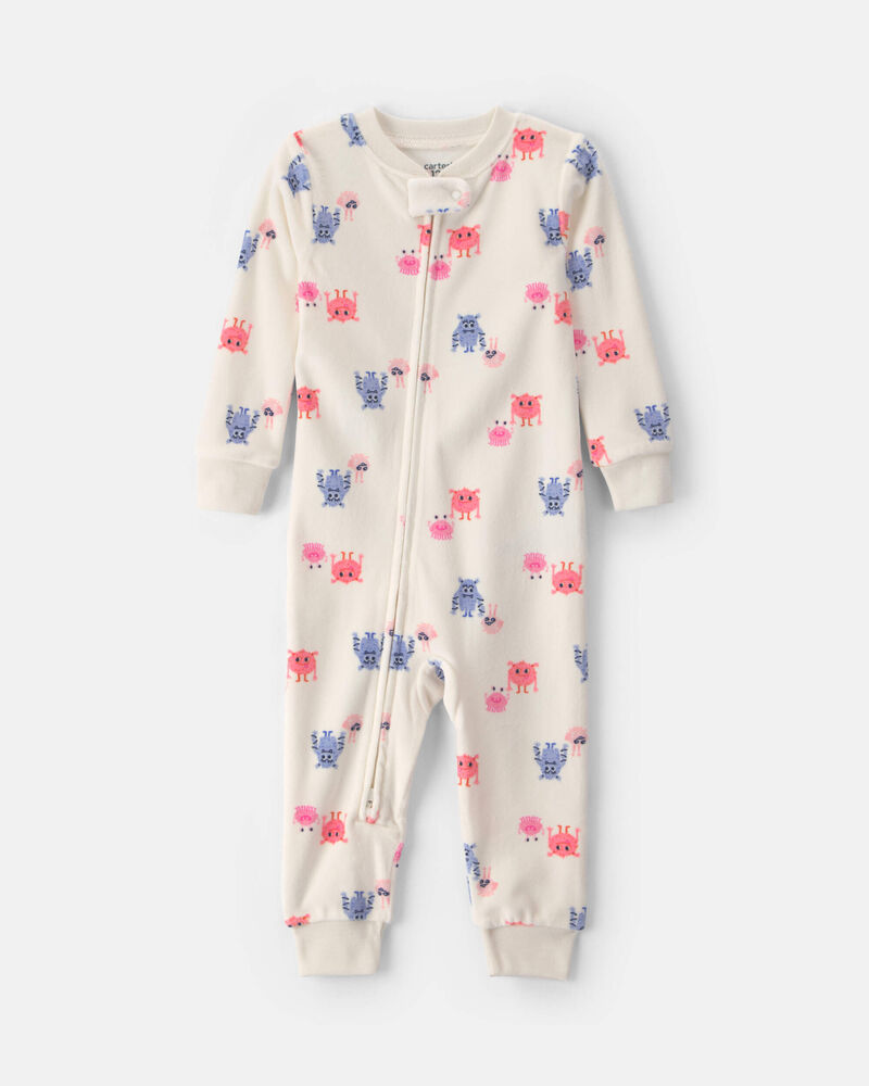 Baby Girl 1-Piece Monster 2-Way Zip DreamPlush Snug Fit Pyjama - Cream, image 1 of 5 slides